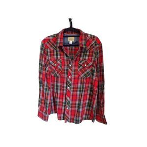 Roebuck and Co. Orange Grey Black Long Sleeve Flannel Shirt XL Western Style Vtg
